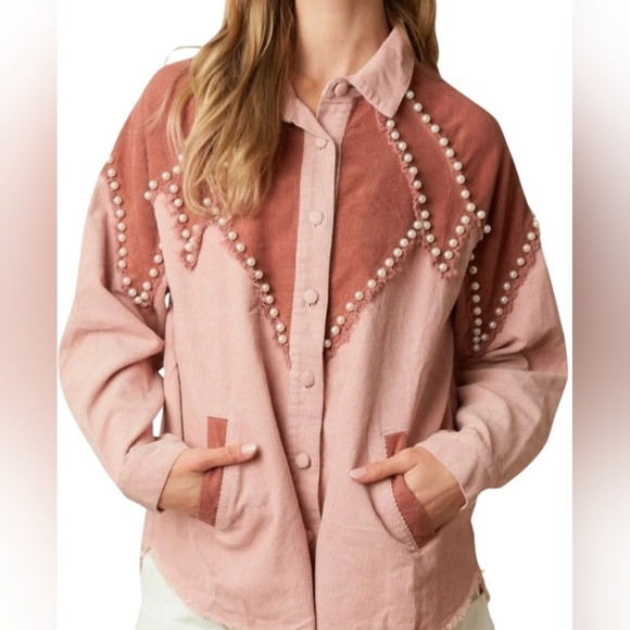 Fantastic Fawn Jackets & Blazers - Fantastic Fawn New In Poly Bag Pink Pearl Corduroy Jacket Large Oversized PTP 26